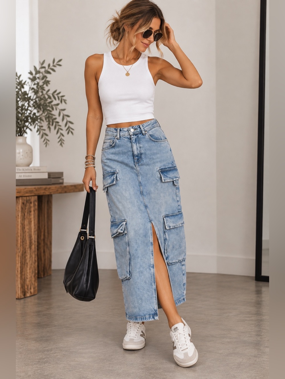 Pilcro Denim Cargo Maxi Skirt Size 4 Light Wash Utility Y2K